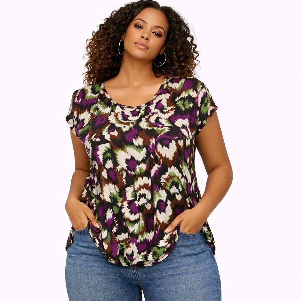 Terra & Sky Plus size women's tee multi color cap sleeves blouse Size: 2X